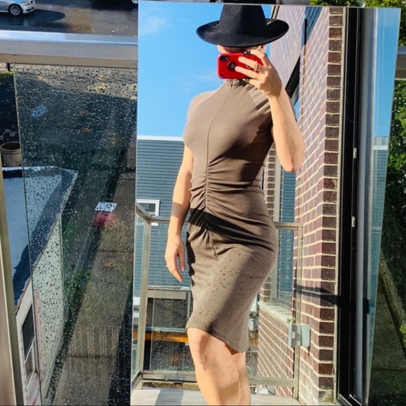 Zenobia Virgin Wool Camo Pleated Turtle Neck Dress - Picture 16 of 16